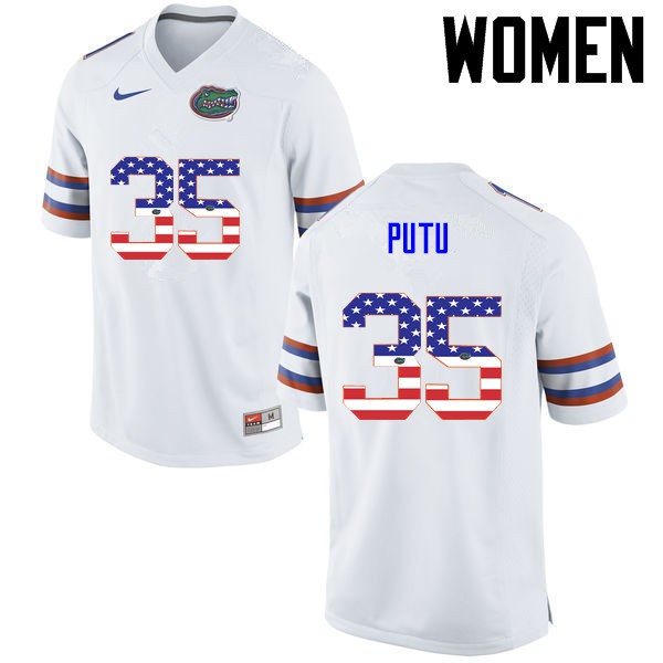 Florida Gators Women #35 Joseph Putu College Football USA Flag Fashion White
